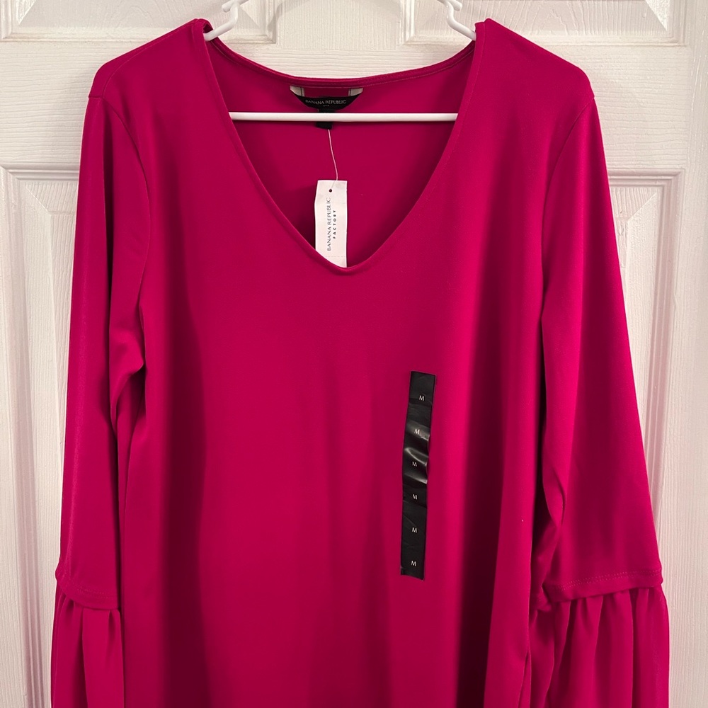 Banana Republic Factory Fuchsia V-Neck Long Sleeve Top